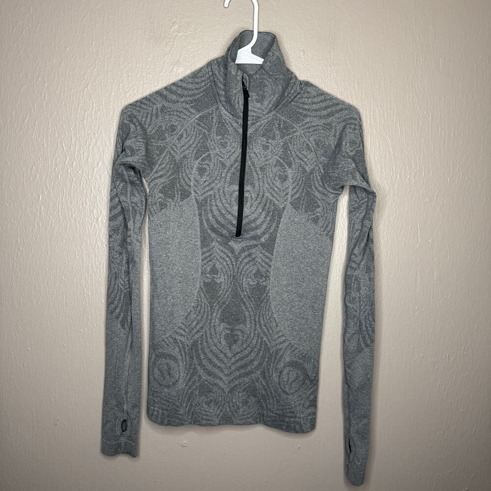 LULULEMON Run: Swiftly Tech 1/2 Zip Size 4 Black Grey Peacock Running casual
